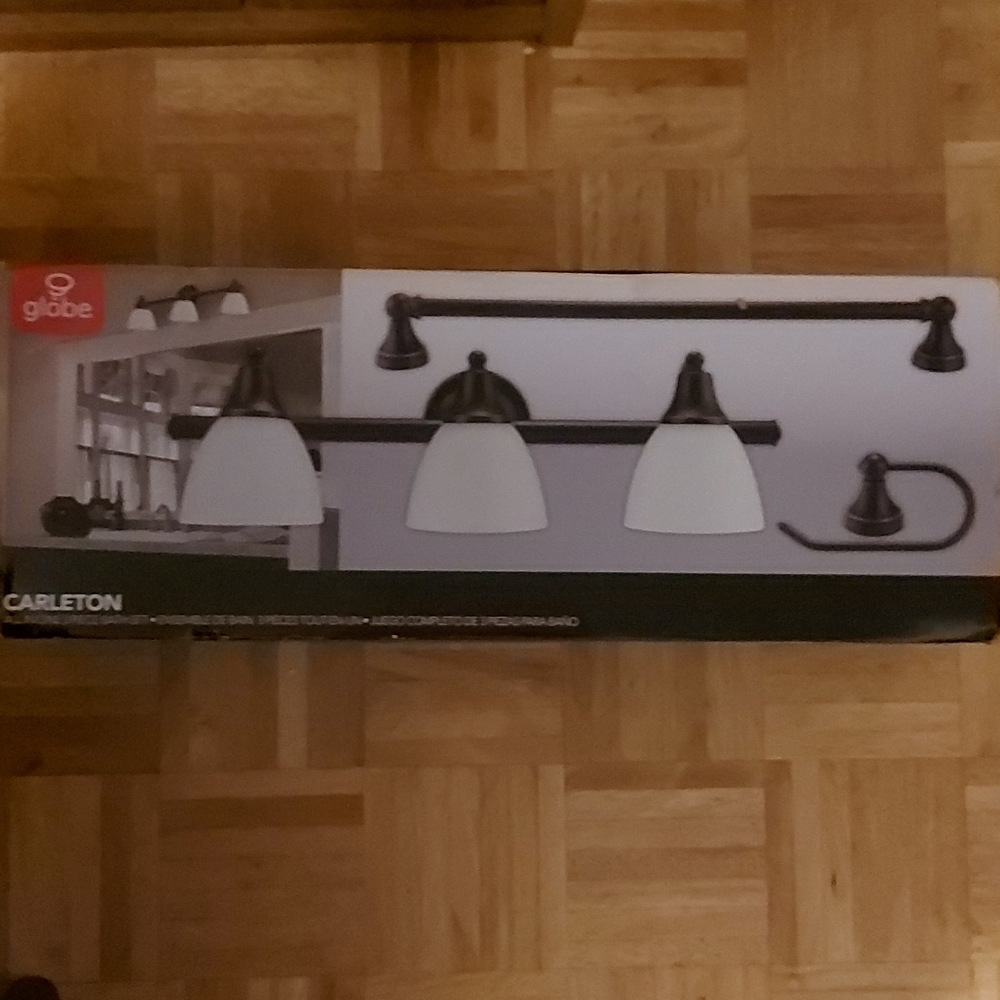 Globe Electric 51199 Carleton 3-Piece Bathroom Set, 3-Light Vanity Light, Towel